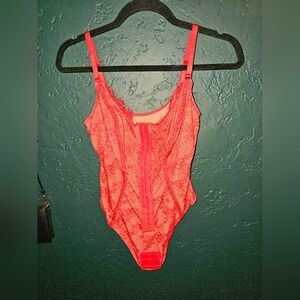 Shapellx Red Lace Sheer Bodysuit